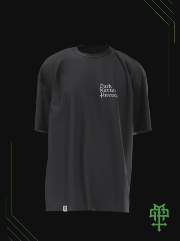 360° spinning 3D video render of the Dark Matter Threads Protected unisex 100% cotton t-shirt.